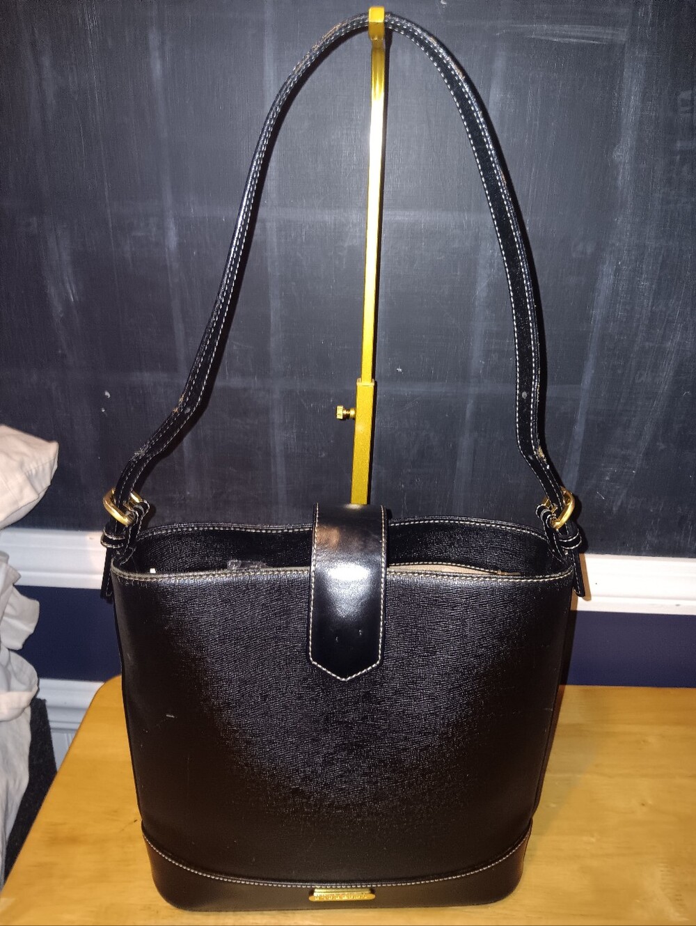 Burberry Black Leather Shoulder Bag with Gold Hardware